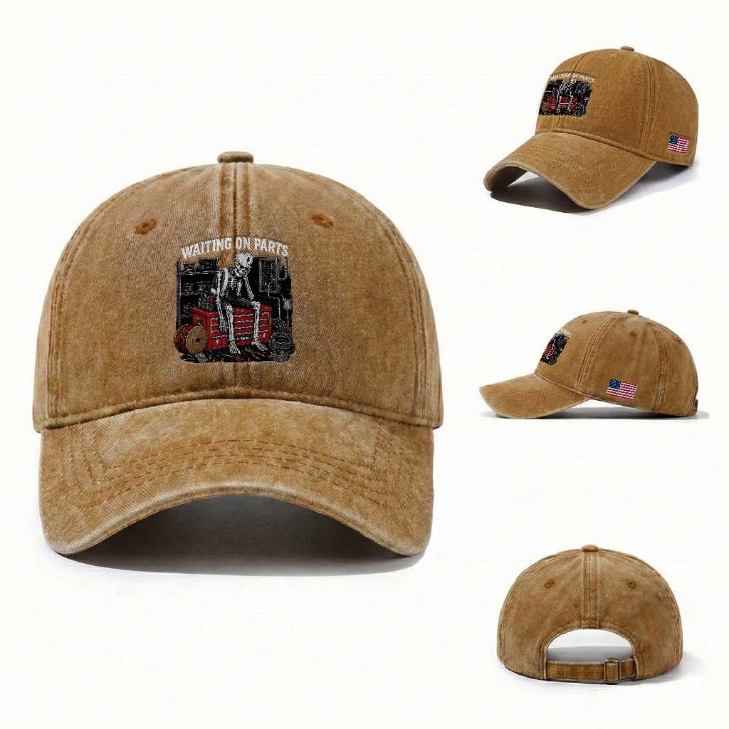 Electrician Skeleton Washed Cotton Baseball Cap Waiting On Parts Funny Graphic
