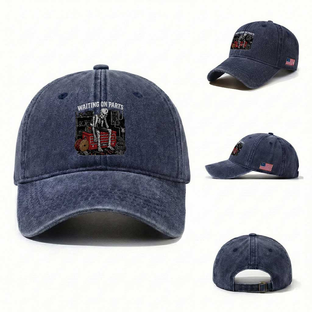 Electrician Skeleton Washed Cotton Baseball Cap Waiting On Parts Funny Graphic