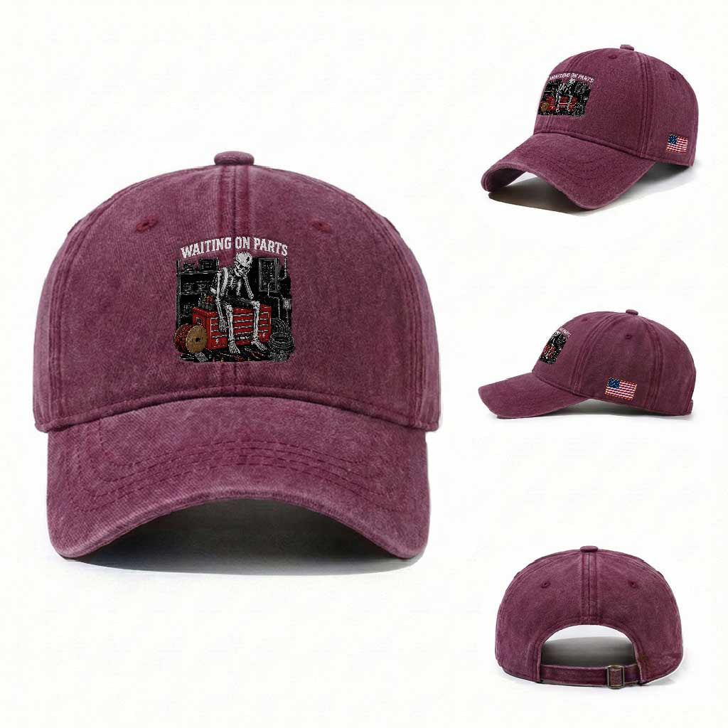 Electrician Skeleton Washed Cotton Baseball Cap Waiting On Parts Funny Graphic