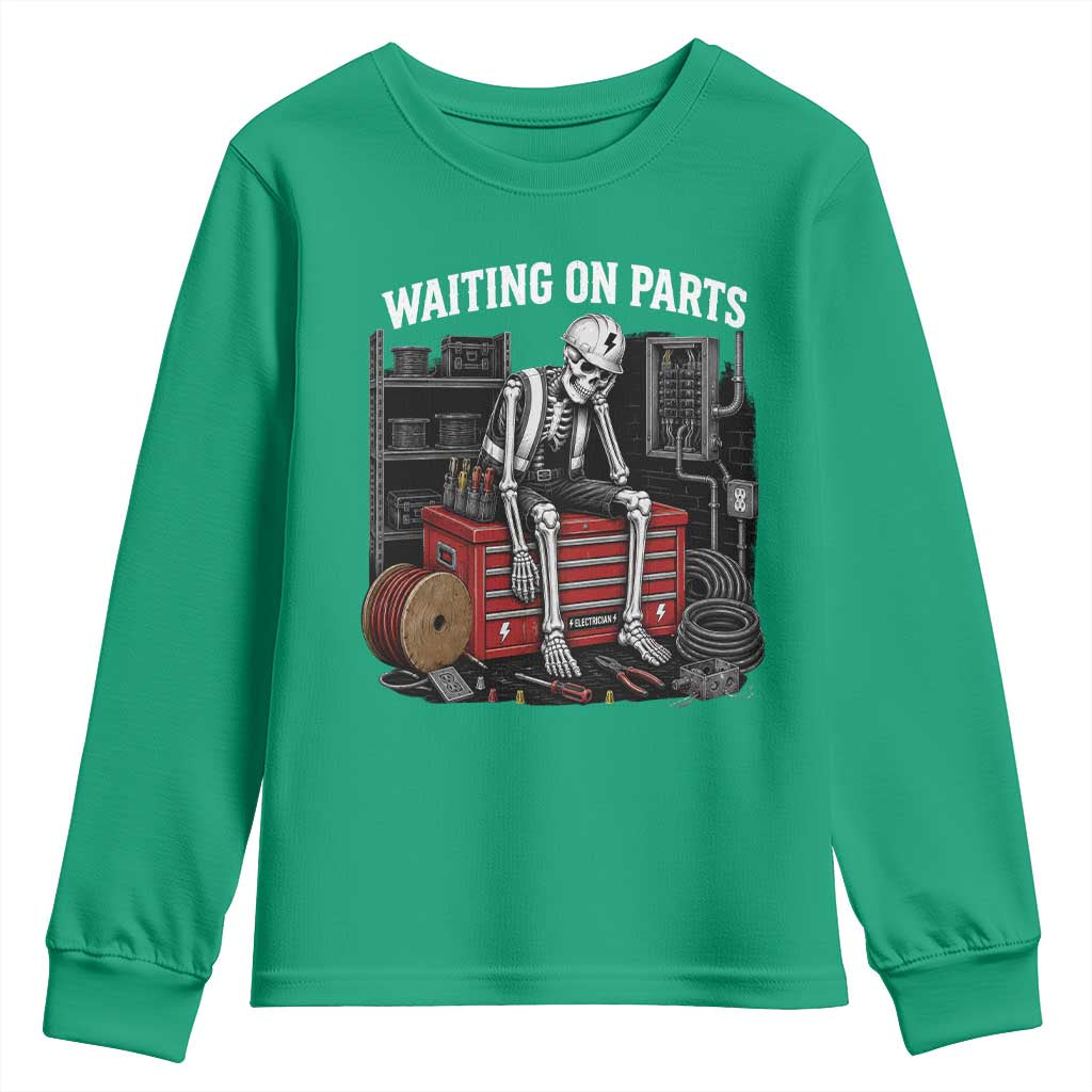Electrician Skeleton Youth Sweatshirt Waiting On Parts Funny Graphic