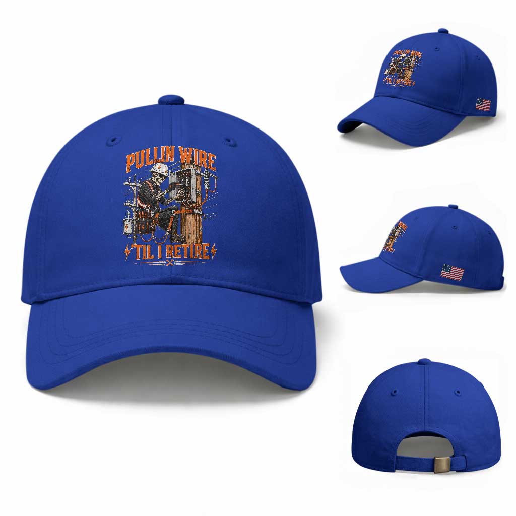 Electrician Lineman Skeleton Graphic Baseball Cap Pullin Wire Til I Retire