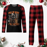 Electrician Lineman Skeleton Graphic Plaid Pajama Set Pullin Wire Til I Retire