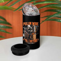 Electrician Lineman Skeleton Graphic 4 in 1 Can Cooler Tumbler Pullin Wire Til I Retire