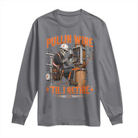 Electrician Lineman Skeleton Graphic Long Sleeve Shirt Pullin Wire Til I Retire