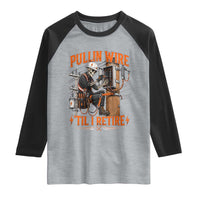 Electrician Lineman Skeleton Graphic Raglan Shirt Pullin Wire Til I Retire