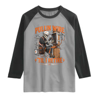 Electrician Lineman Skeleton Graphic Raglan Shirt Pullin Wire Til I Retire
