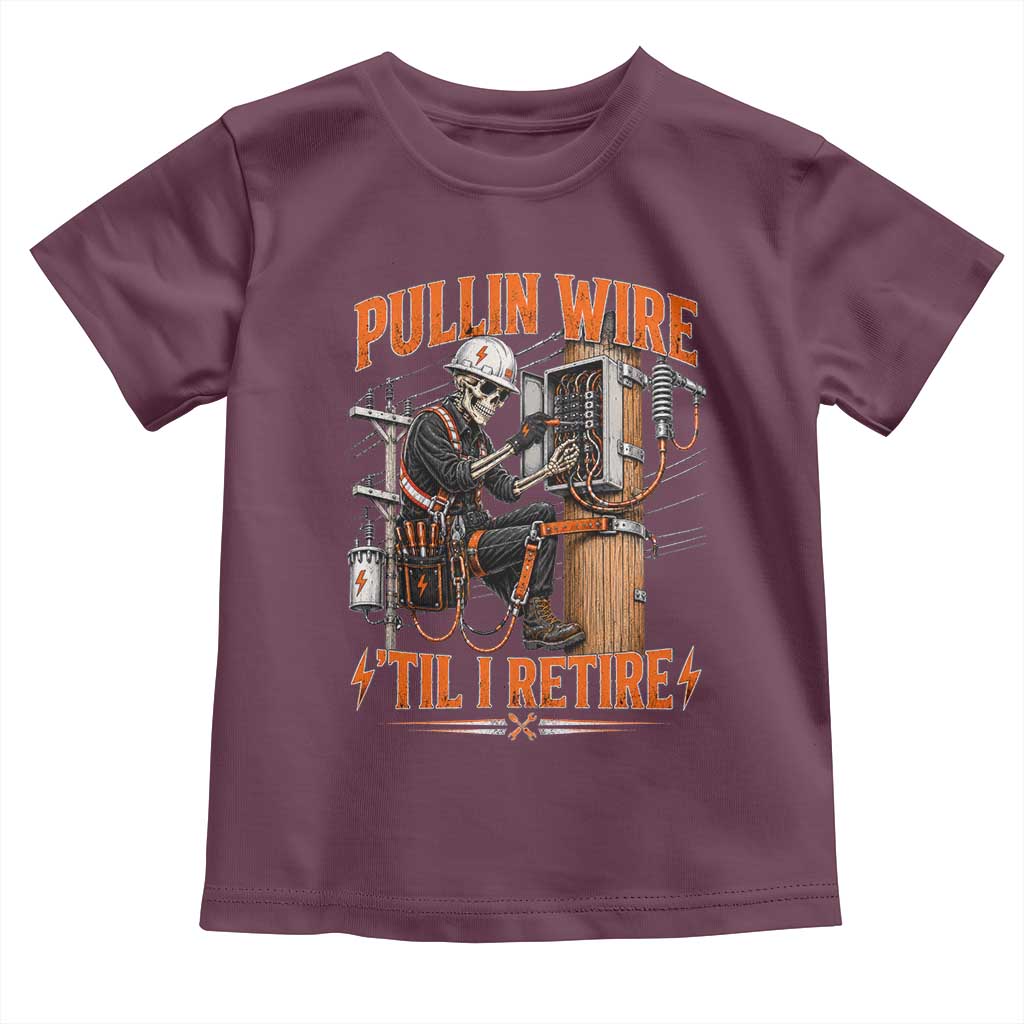 Electrician Lineman Skeleton Graphic Toddler T Shirt Pullin Wire Til I Retire