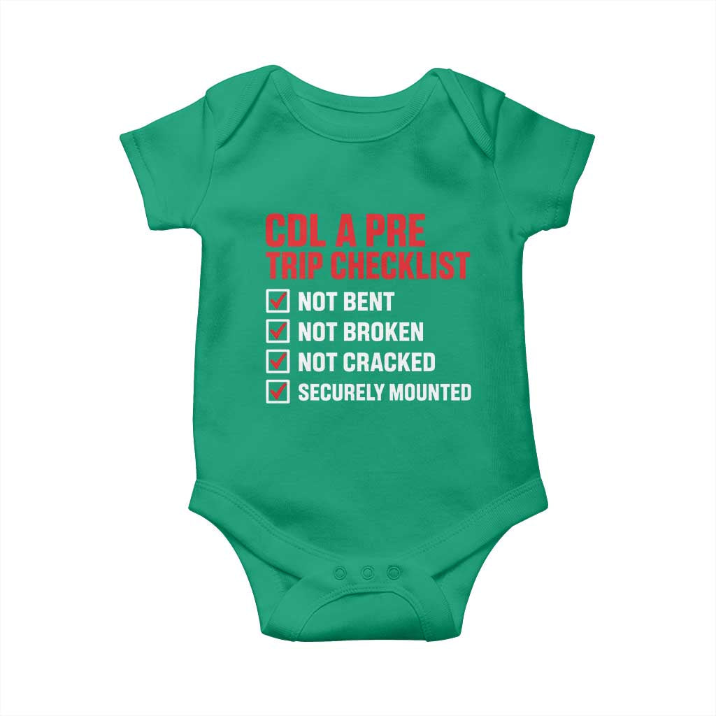CDL A Pre Trip Checklist Trucker Baby Onesie Driver Safety Inspection Graphic