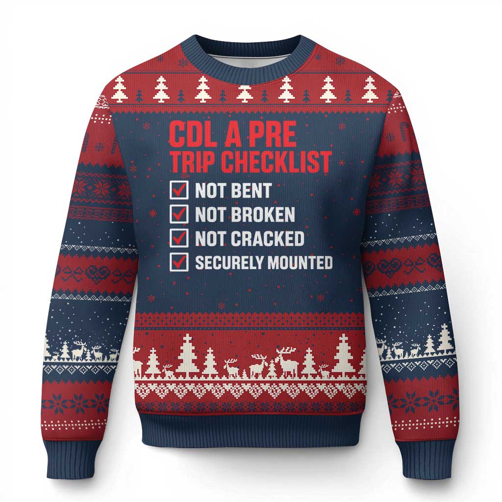CDL A Pre Trip Checklist Trucker Ugly Christmas Sweater Driver Safety Inspection Graphic
