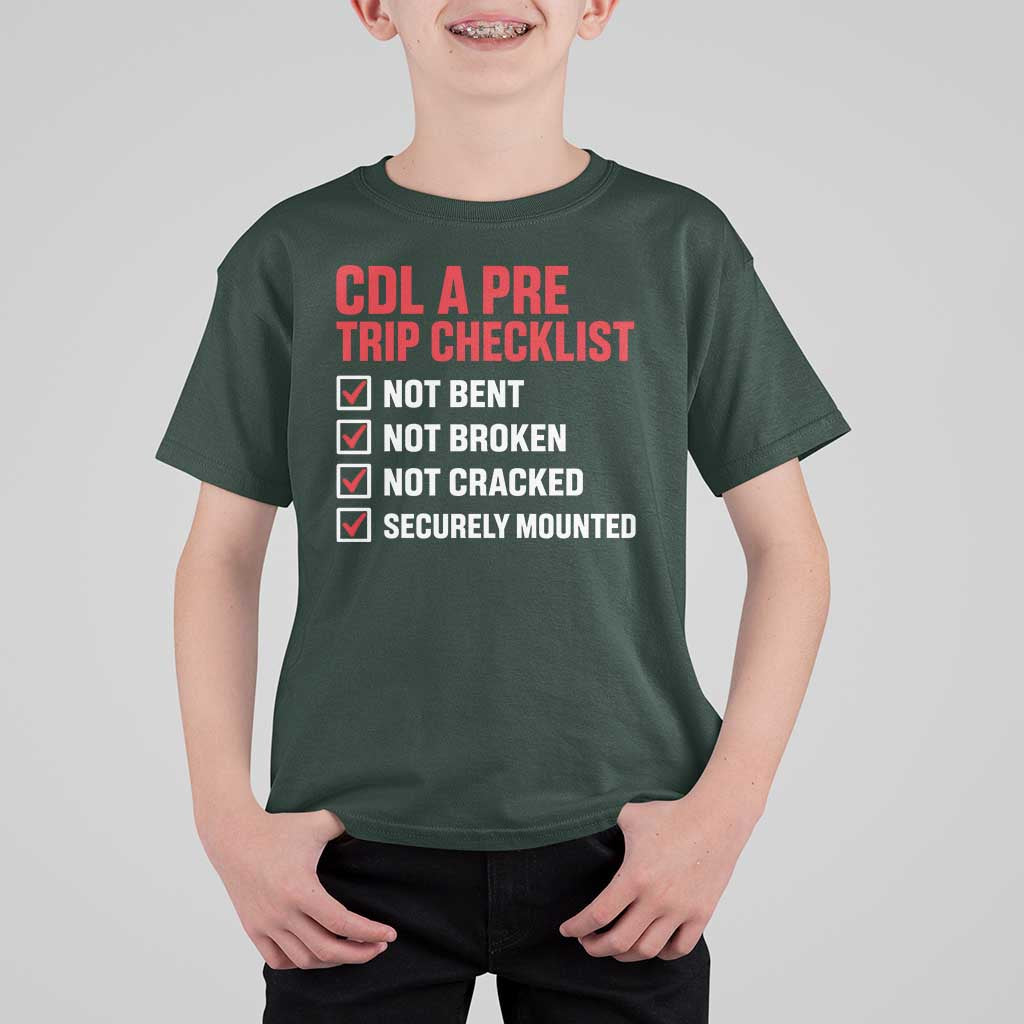 CDL A Pre Trip Checklist Trucker T Shirt For Kid Driver Safety Inspection Graphic