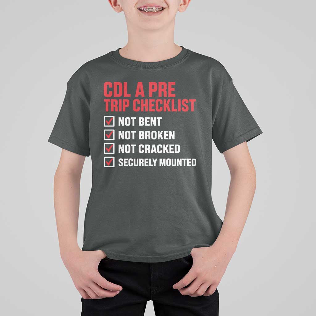 CDL A Pre Trip Checklist Trucker T Shirt For Kid Driver Safety Inspection Graphic