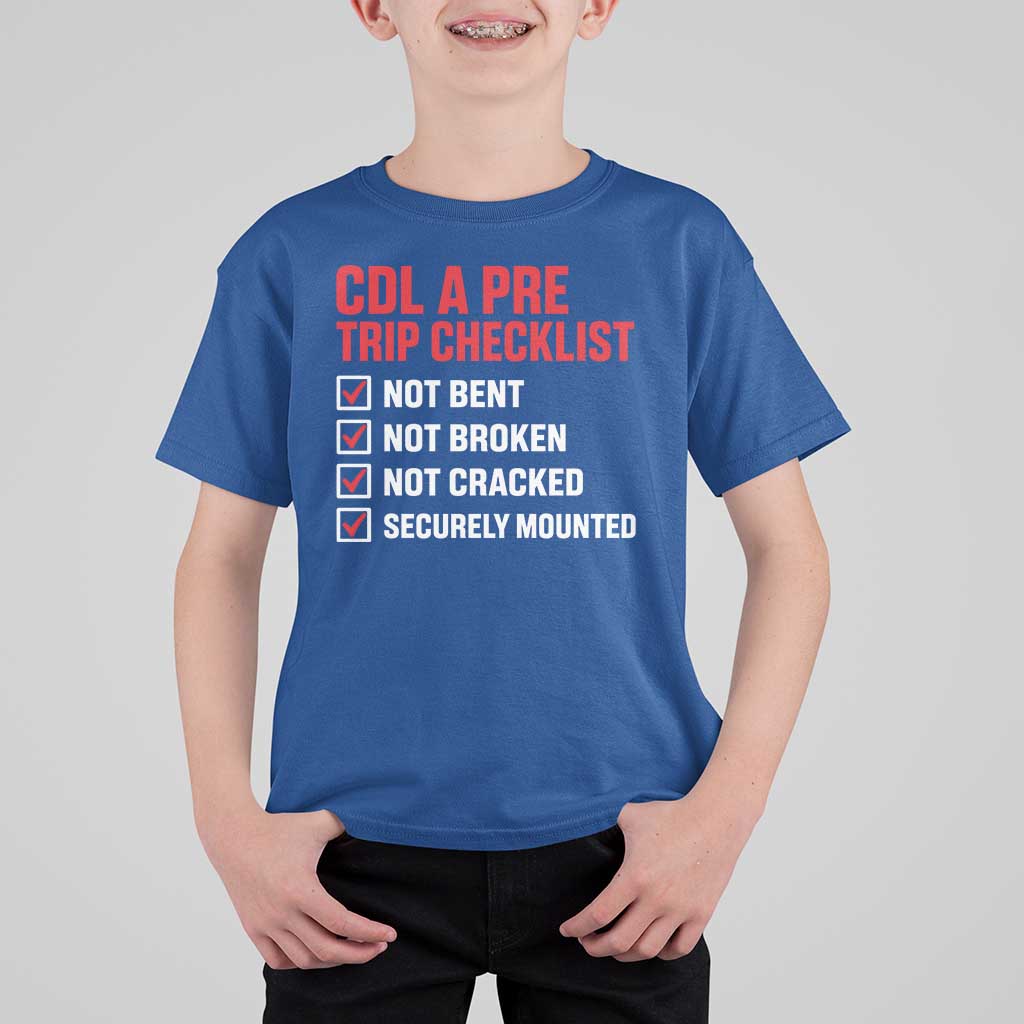CDL A Pre Trip Checklist Trucker T Shirt For Kid Driver Safety Inspection Graphic