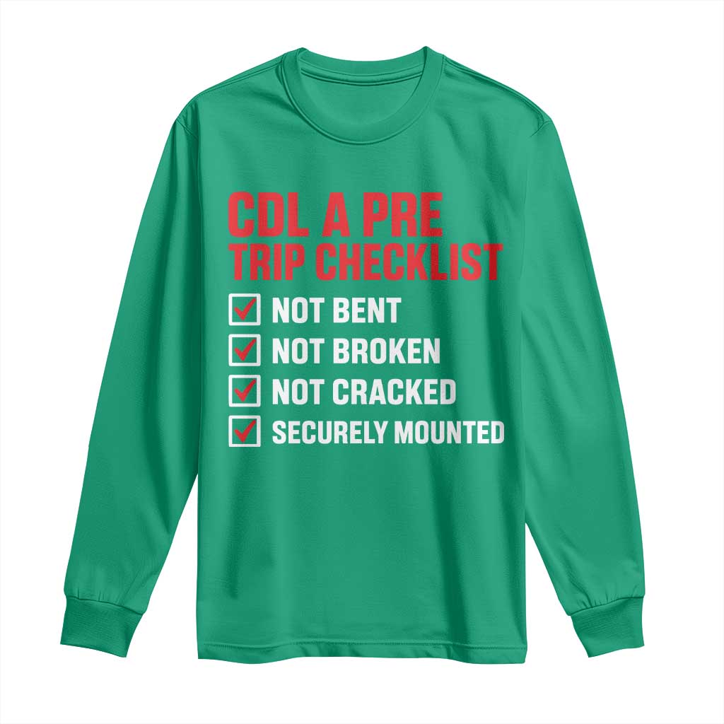 CDL A Pre Trip Checklist Trucker Long Sleeve Shirt Driver Safety Inspection Graphic