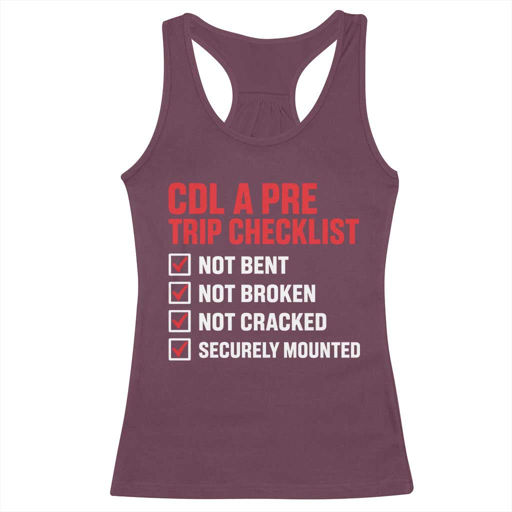 CDL A Pre Trip Checklist Trucker Racerback Tank Top Driver Safety Inspection Graphic