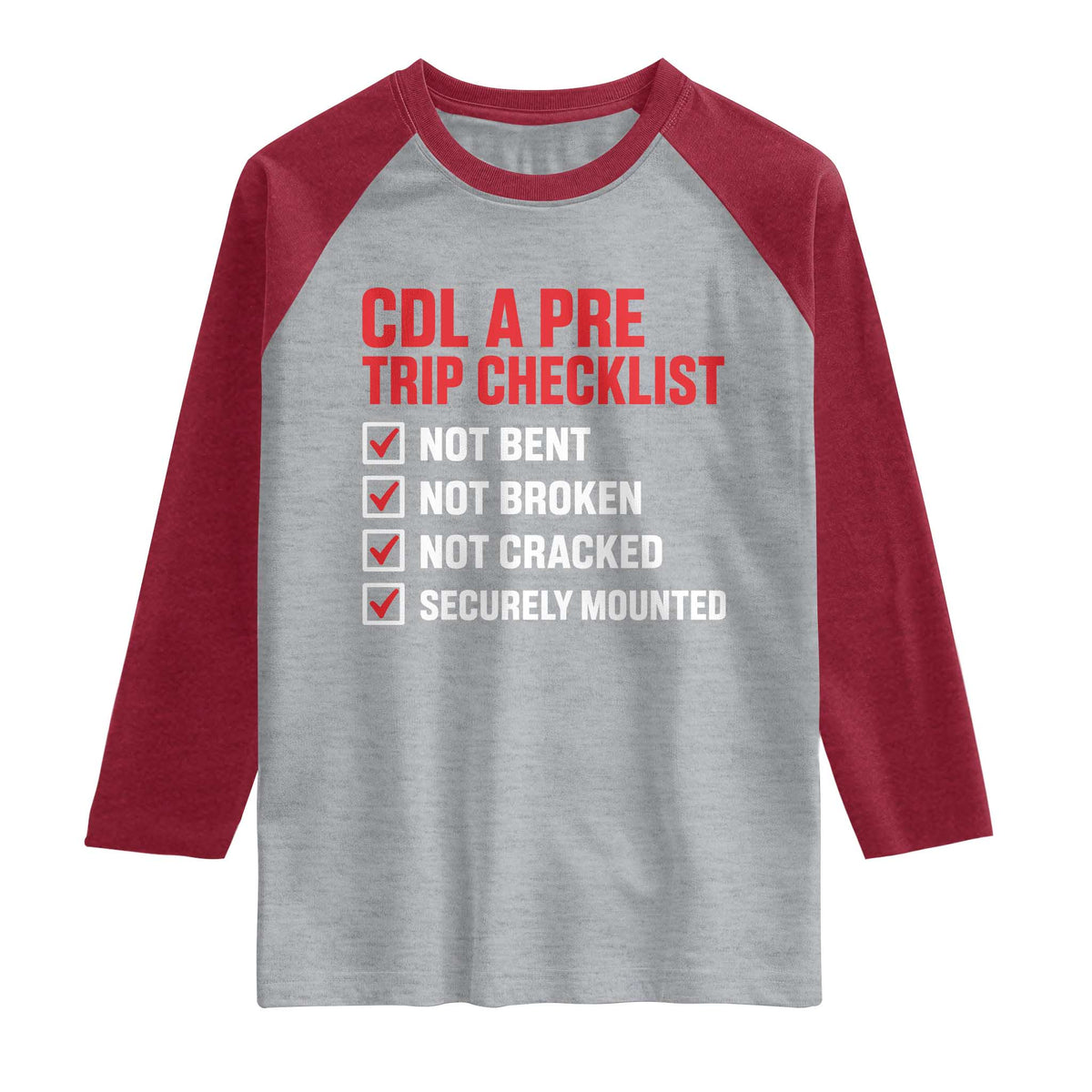 CDL A Pre Trip Checklist Trucker Raglan Shirt Driver Safety Inspection Graphic