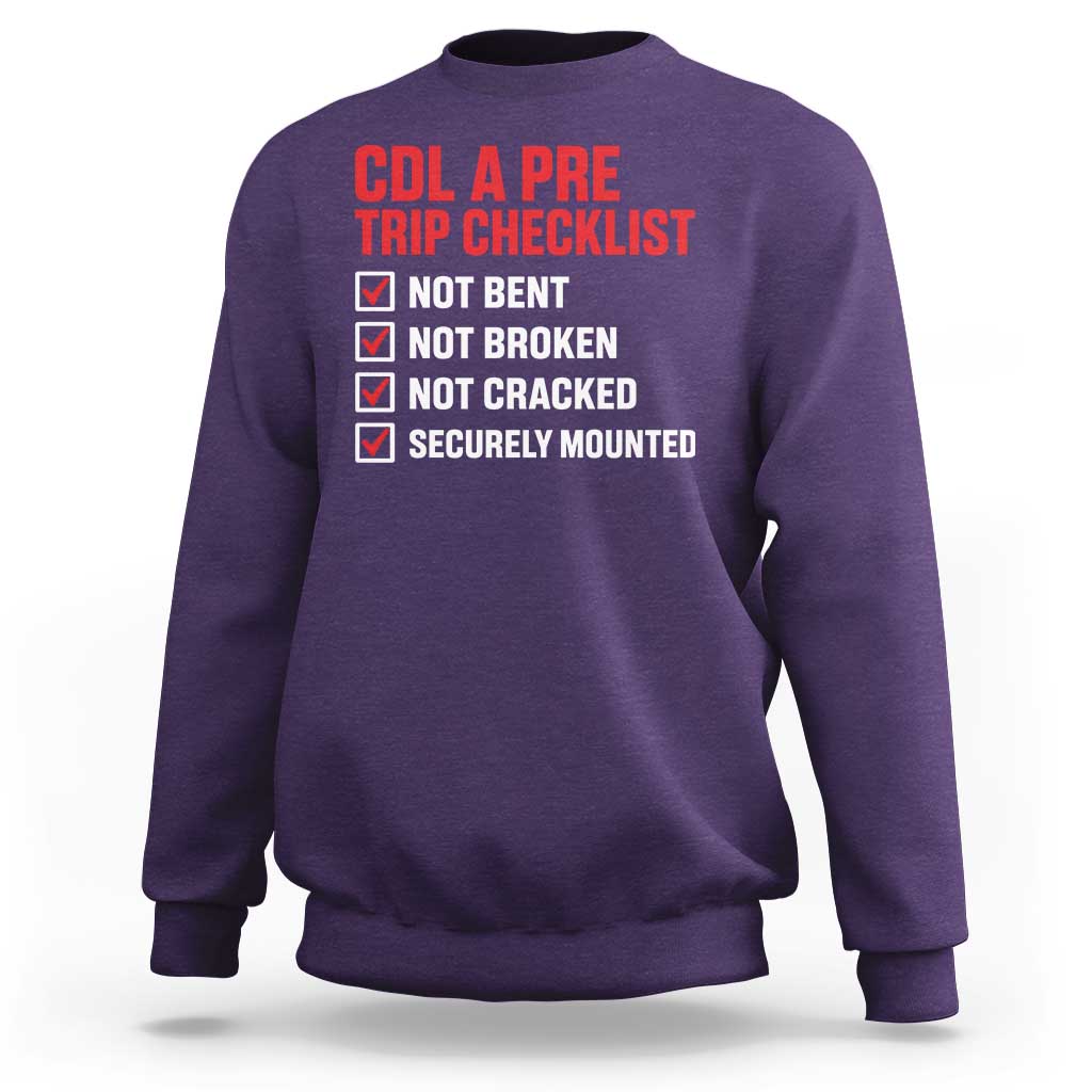 CDL A Pre Trip Checklist Trucker Sweatshirt Driver Safety Inspection Graphic