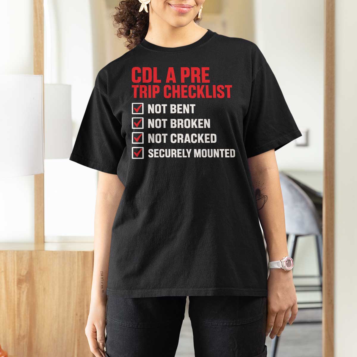 CDL A Pre Trip Checklist Trucker T Shirt For Women Driver Safety Inspection Graphic