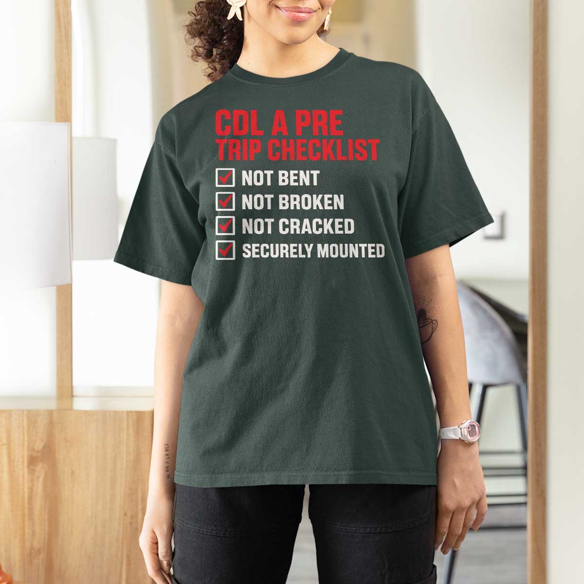 CDL A Pre Trip Checklist Trucker T Shirt For Women Driver Safety Inspection Graphic