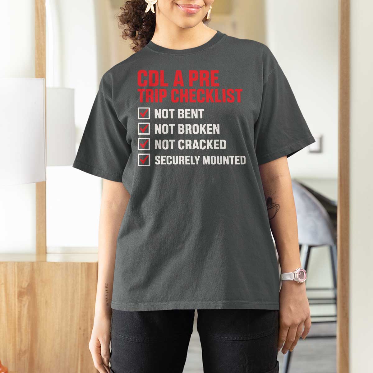 CDL A Pre Trip Checklist Trucker T Shirt For Women Driver Safety Inspection Graphic