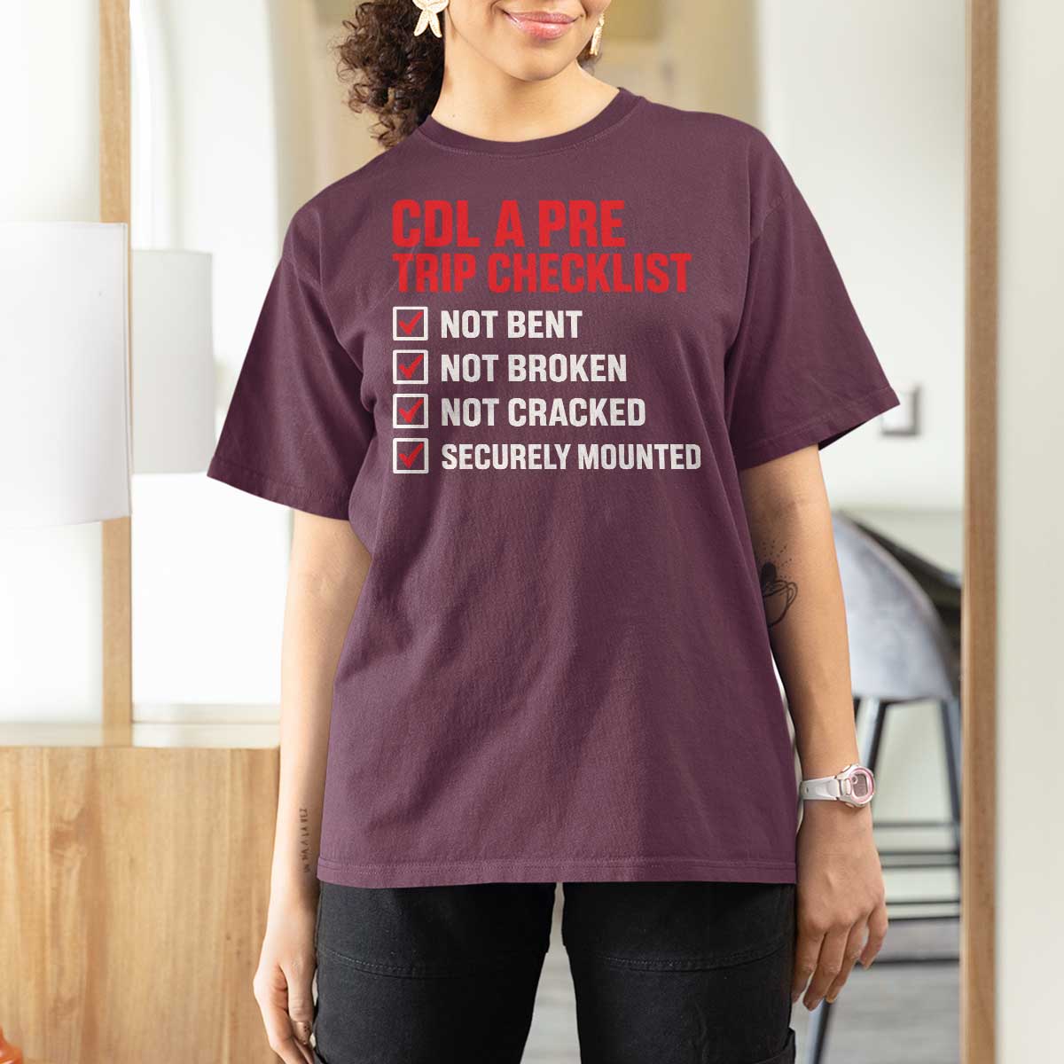 CDL A Pre Trip Checklist Trucker T Shirt For Women Driver Safety Inspection Graphic