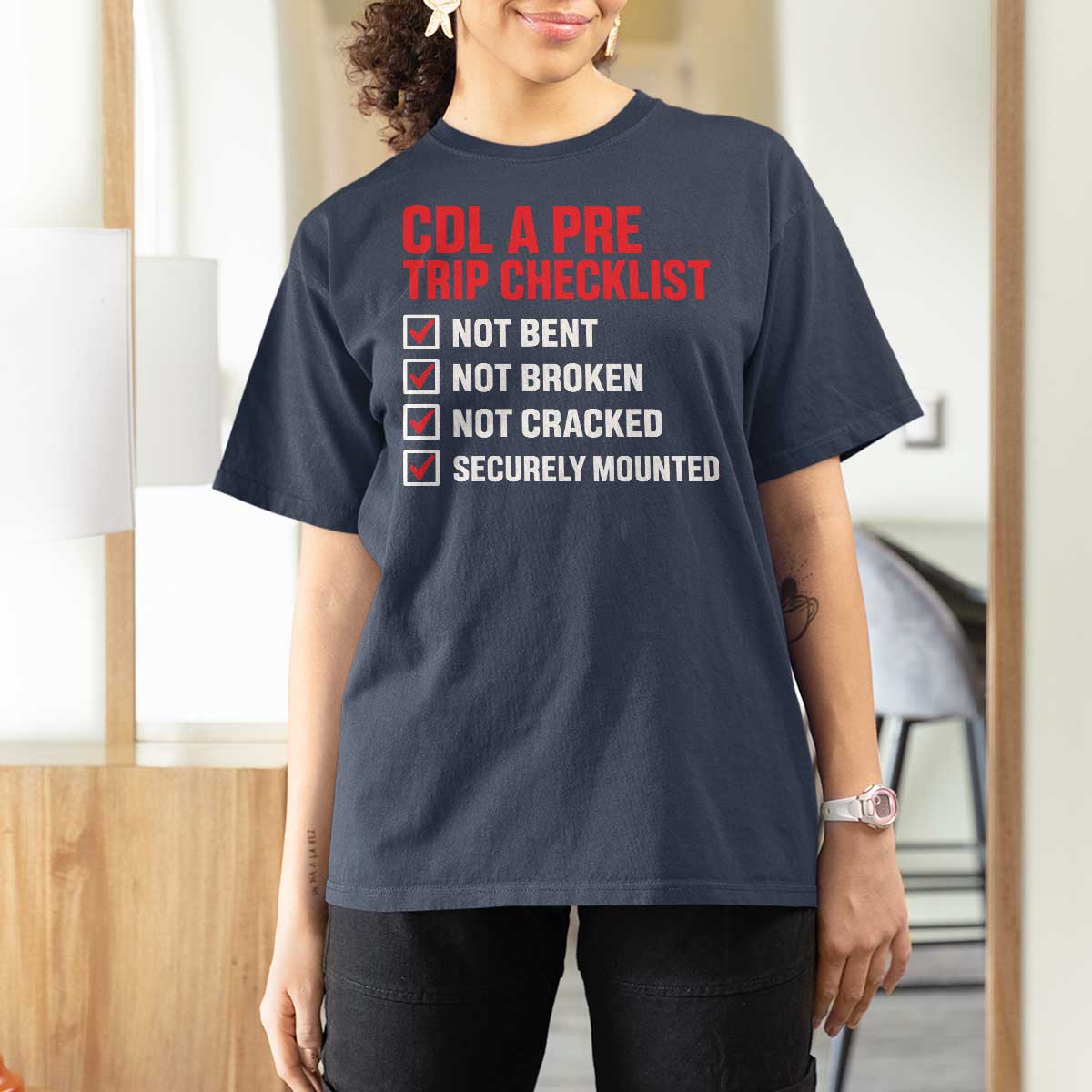CDL A Pre Trip Checklist Trucker T Shirt For Women Driver Safety Inspection Graphic