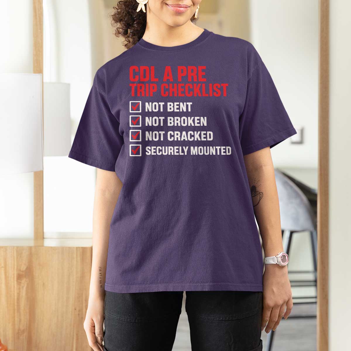 CDL A Pre Trip Checklist Trucker T Shirt For Women Driver Safety Inspection Graphic