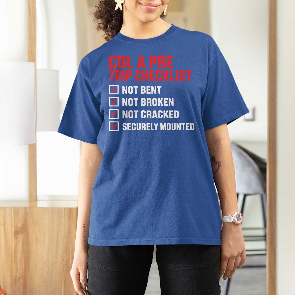 CDL A Pre Trip Checklist Trucker T Shirt For Women Driver Safety Inspection Graphic
