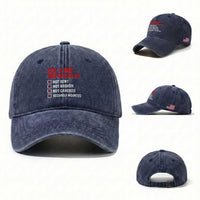 CDL A Pre Trip Checklist Trucker Washed Cotton Baseball Cap Driver Safety Inspection Graphic
