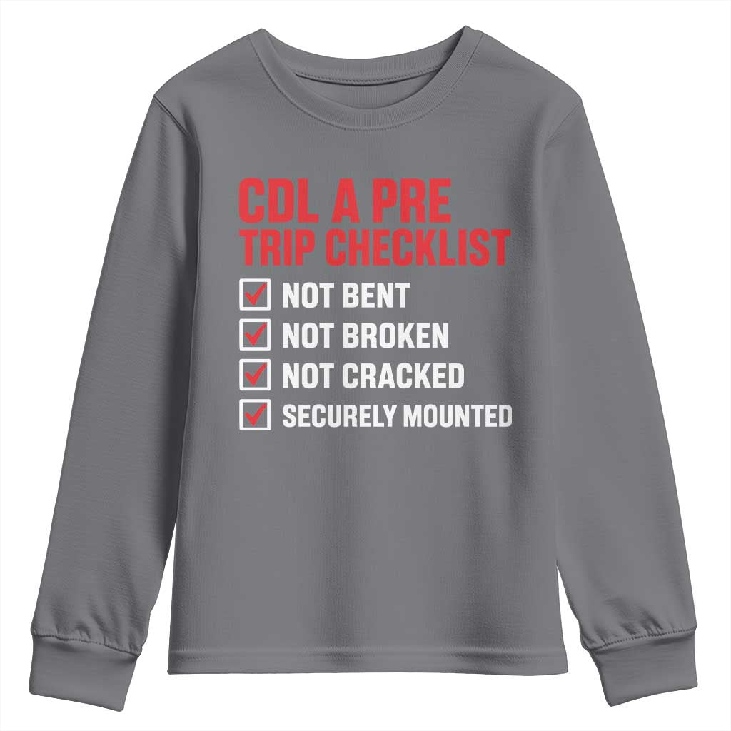 CDL A Pre Trip Checklist Trucker Youth Sweatshirt Driver Safety Inspection Graphic