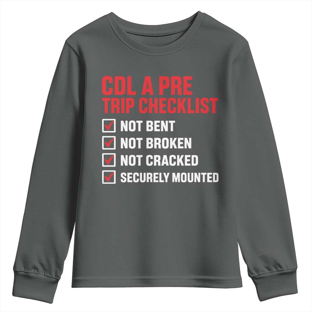CDL A Pre Trip Checklist Trucker Youth Sweatshirt Driver Safety Inspection Graphic