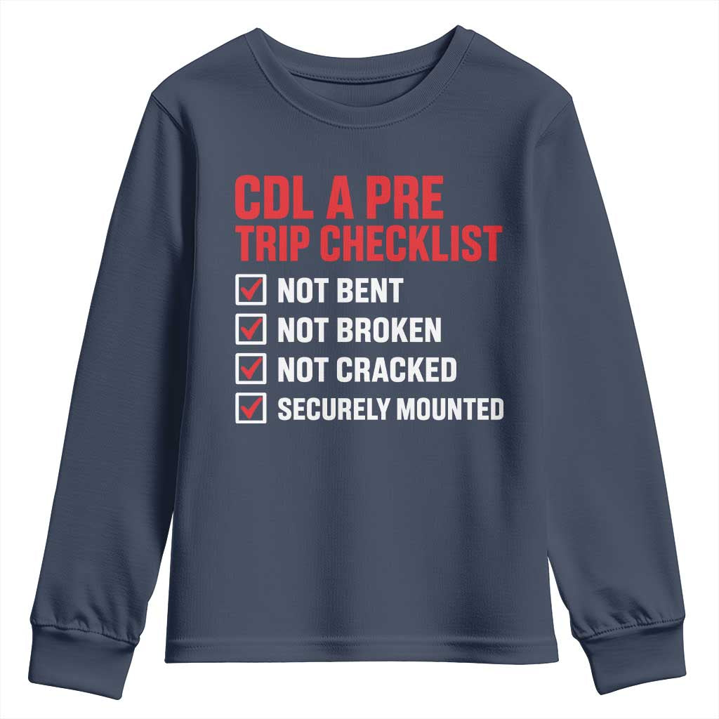 CDL A Pre Trip Checklist Trucker Youth Sweatshirt Driver Safety Inspection Graphic