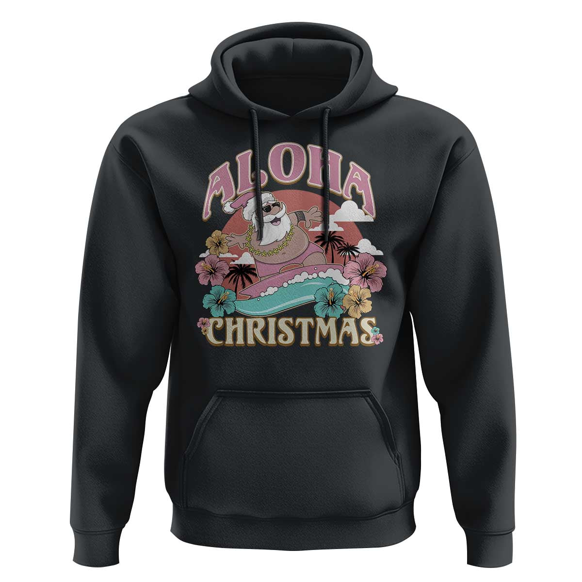 Hawaii Christmas Hoodie Surfing Santa With Tattoos Aloha Christmas