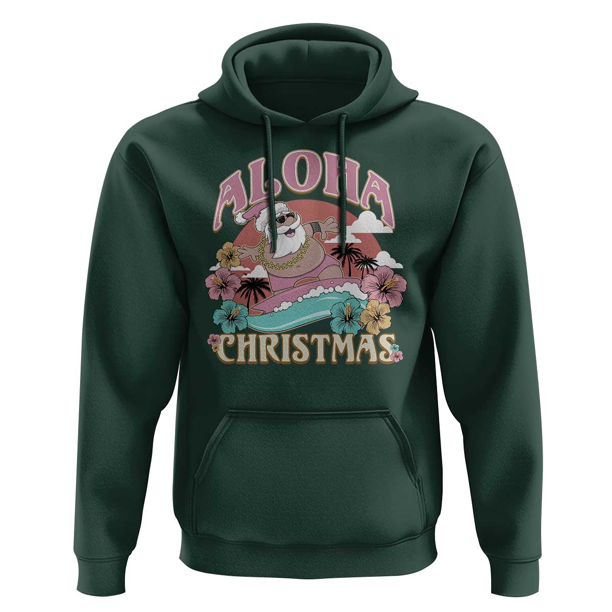 Hawaii Christmas Hoodie Surfing Santa With Tattoos Aloha Christmas