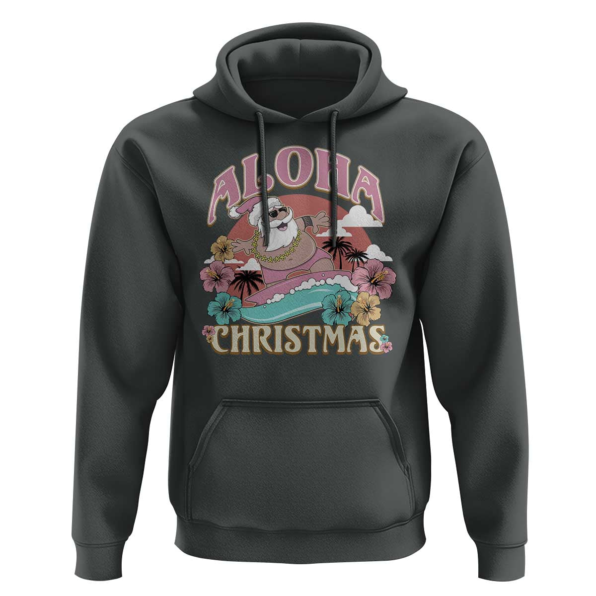 Hawaii Christmas Hoodie Surfing Santa With Tattoos Aloha Christmas