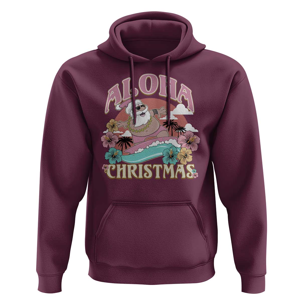 Hawaii Christmas Hoodie Surfing Santa With Tattoos Aloha Christmas