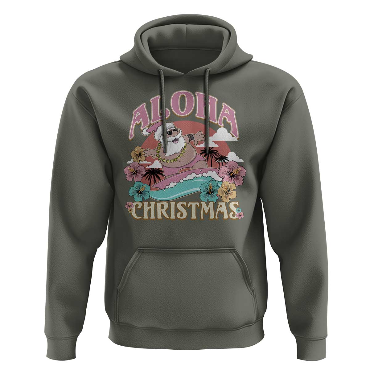 Hawaii Christmas Hoodie Surfing Santa With Tattoos Aloha Christmas