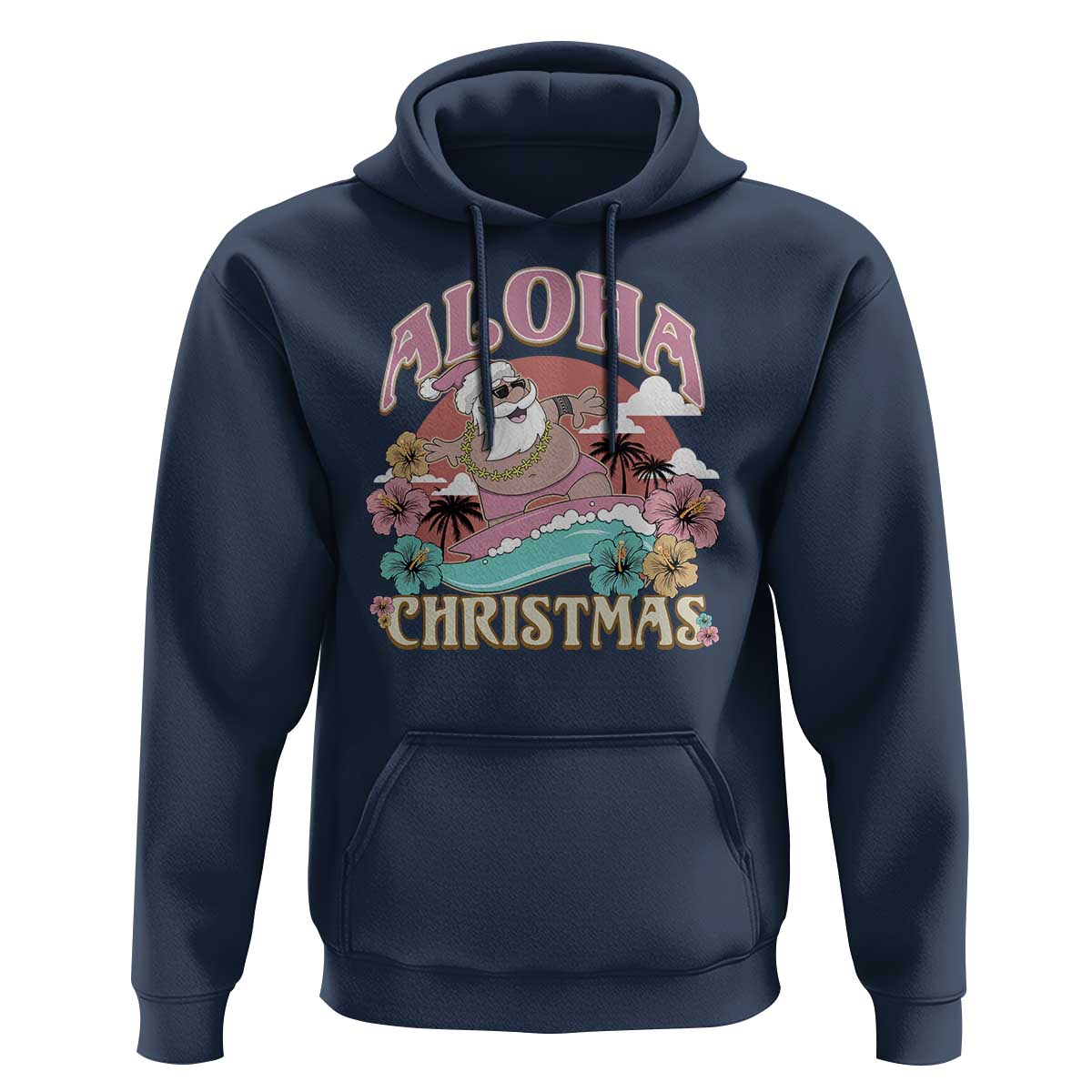 Hawaii Christmas Hoodie Surfing Santa With Tattoos Aloha Christmas