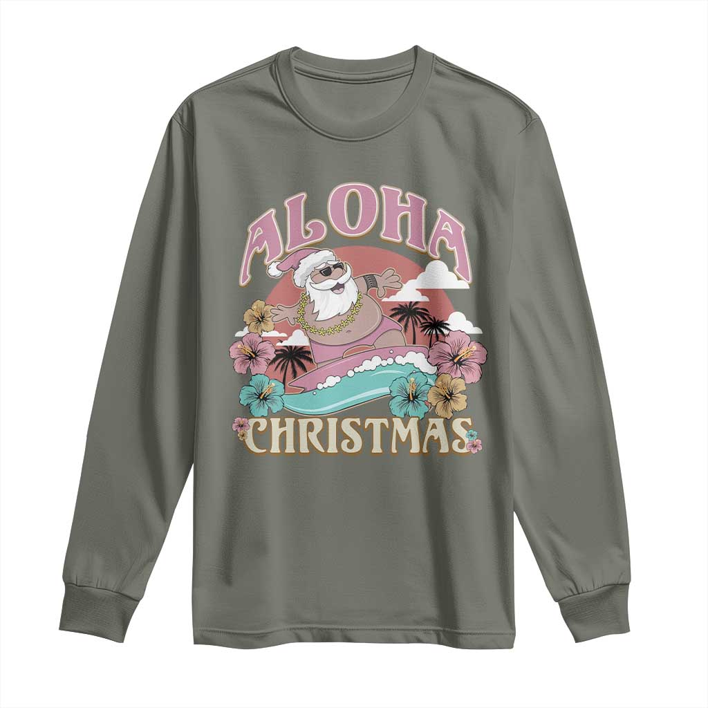 Hawaii Christmas Long Sleeve Shirt Surfing Santa With Tattoos Aloha Christmas