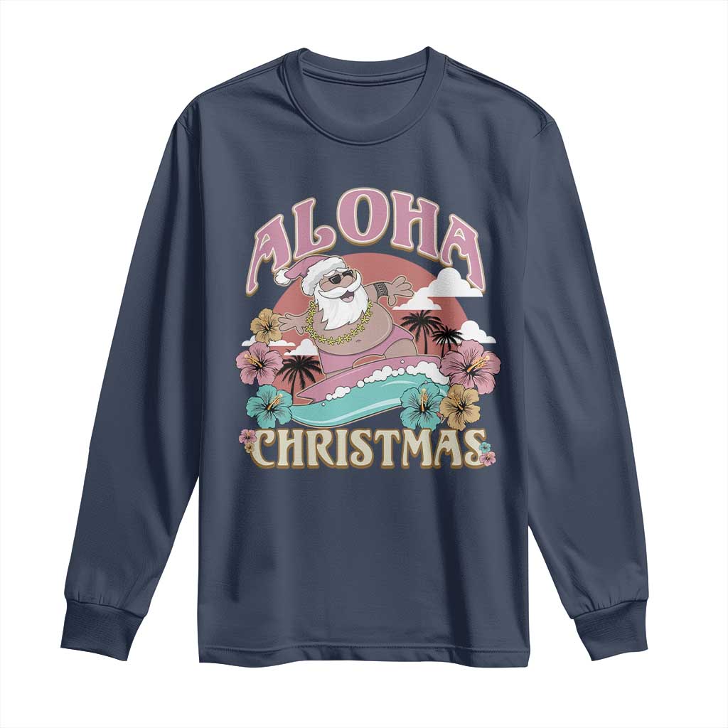 Hawaii Christmas Long Sleeve Shirt Surfing Santa With Tattoos Aloha Christmas