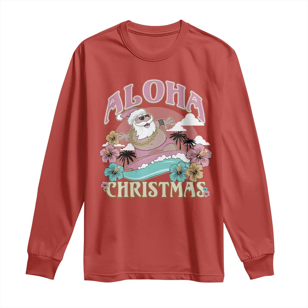 Hawaii Christmas Long Sleeve Shirt Surfing Santa With Tattoos Aloha Christmas