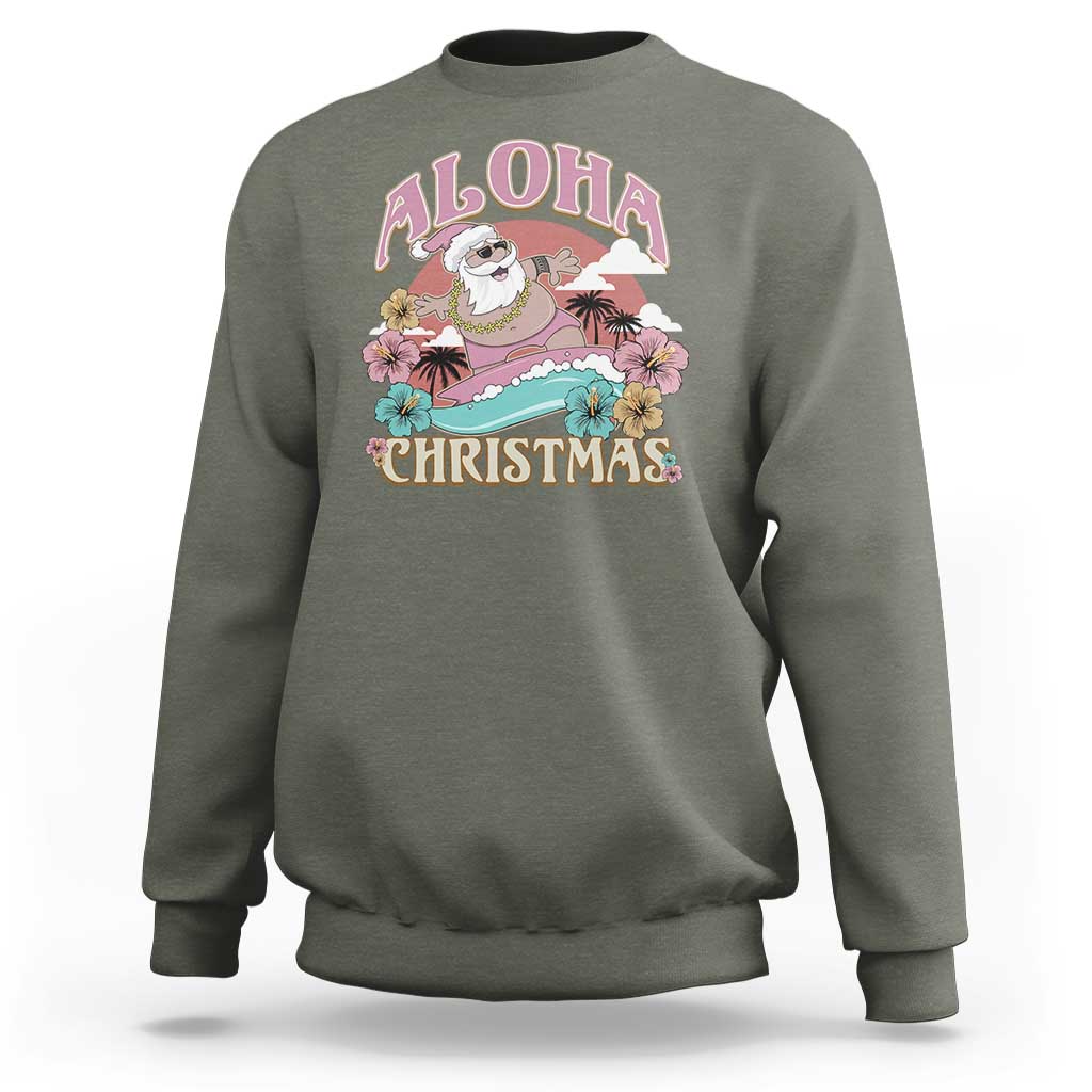 Hawaii Christmas Sweatshirt Surfing Santa With Tattoos Aloha Christmas - Wonder Print Shop