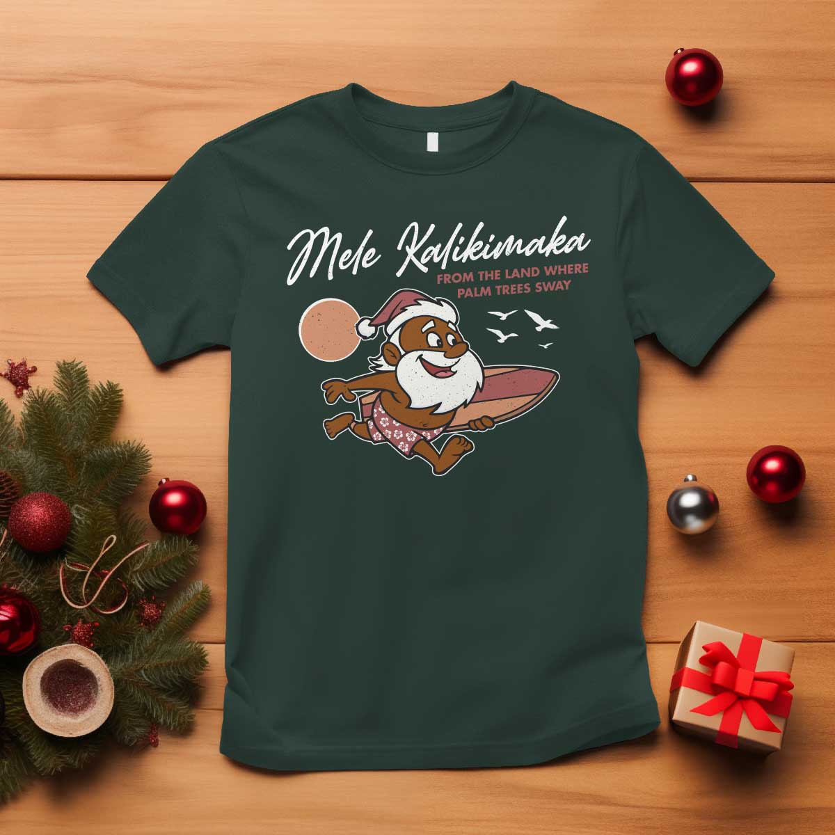 Hawaii Christmas T Shirt Beach Holiday Xmas Palm Tree Slay Santa - Wonder Print Shop