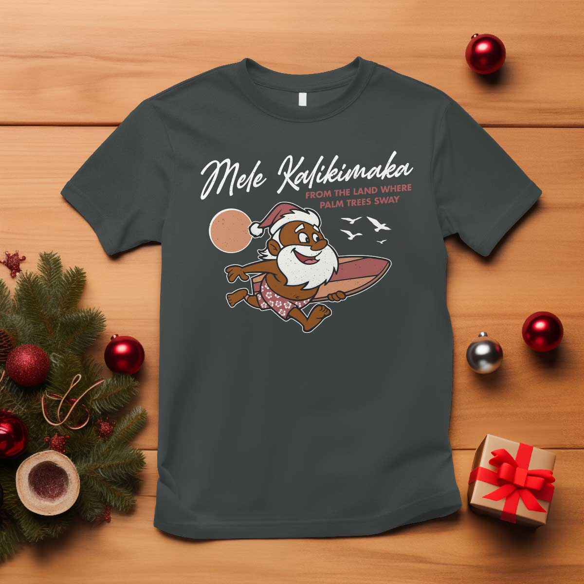 Hawaii Christmas T Shirt Beach Holiday Xmas Palm Tree Slay Santa - Wonder Print Shop