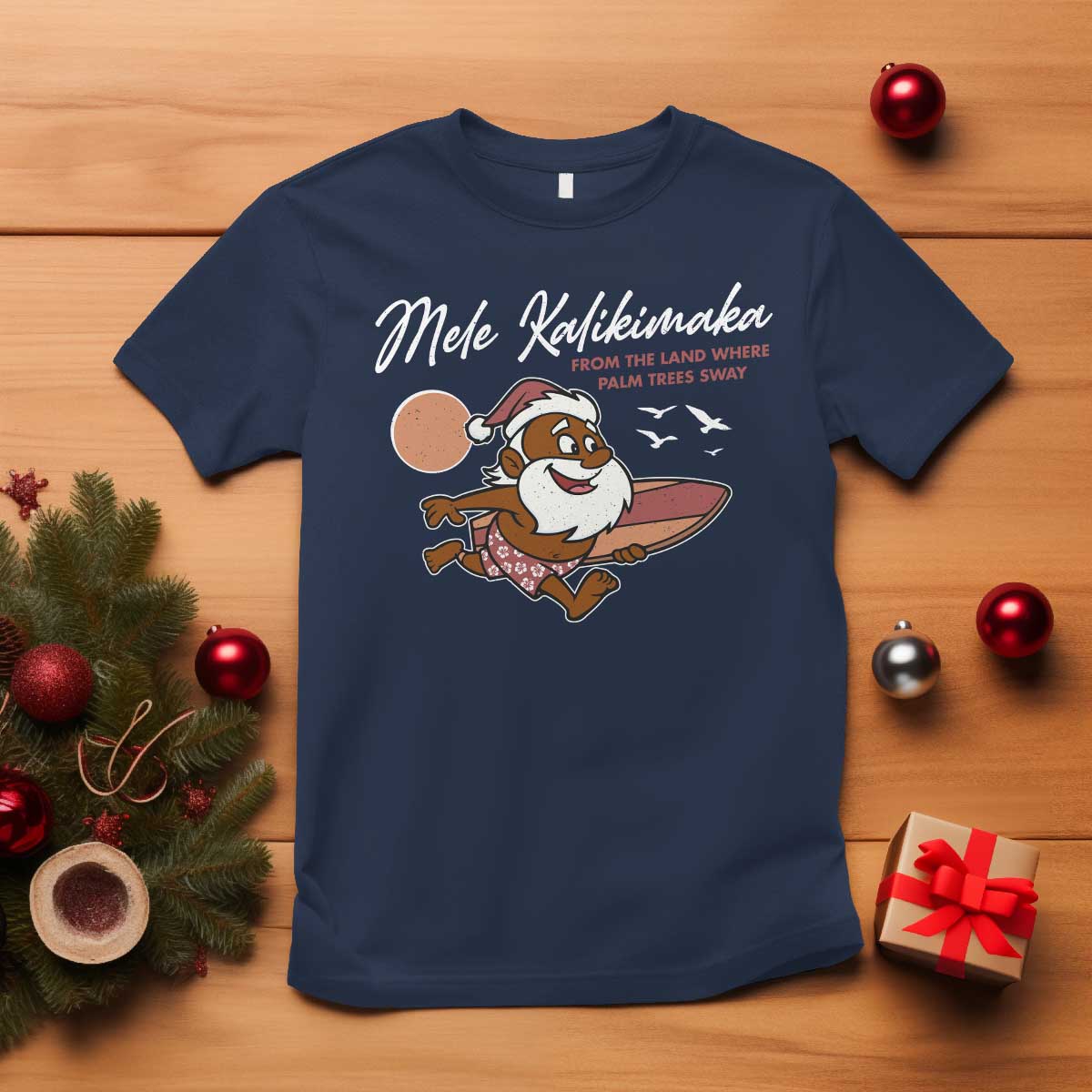 Hawaii Christmas T Shirt Beach Holiday Xmas Palm Tree Slay Santa - Wonder Print Shop