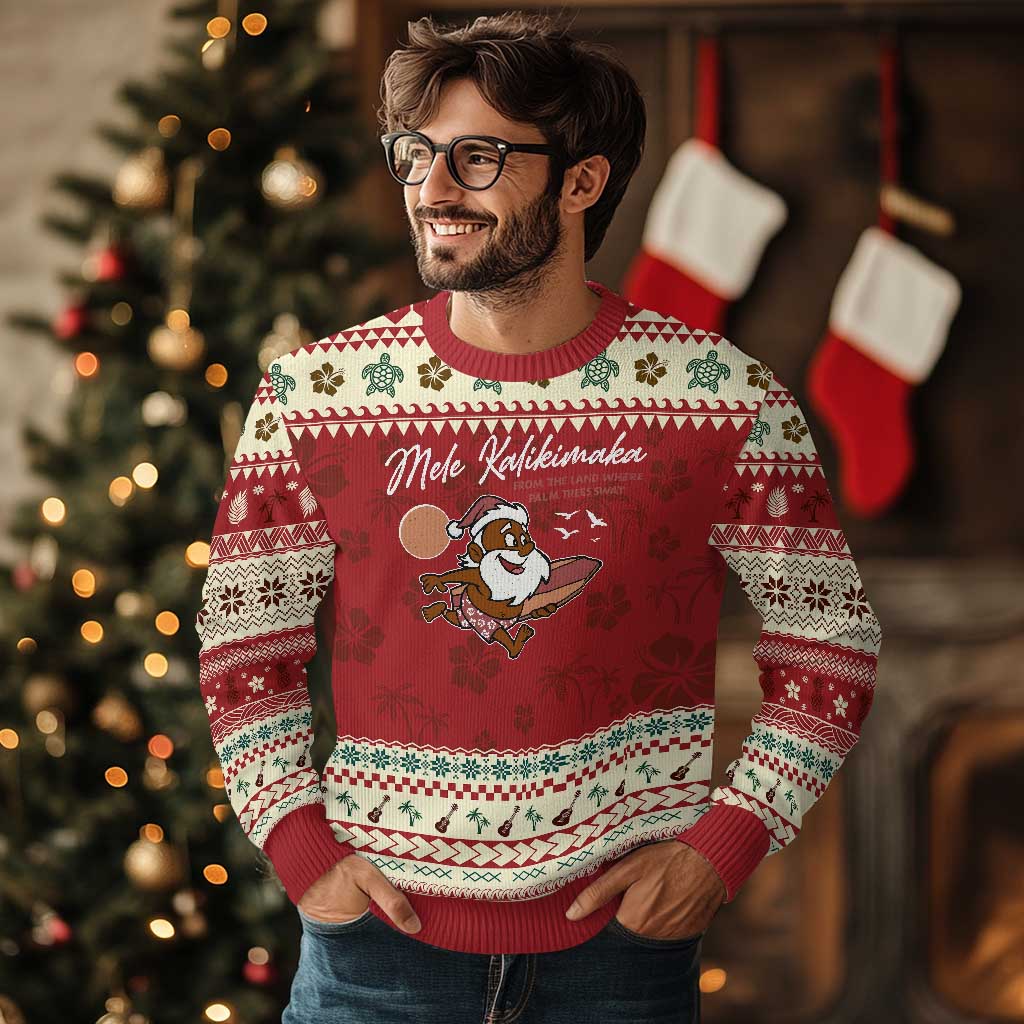 Hawaii Ugly Christmas Sweater Beach Holiday Xmas Palm Tree Slay Santa - Wonder Print Shop