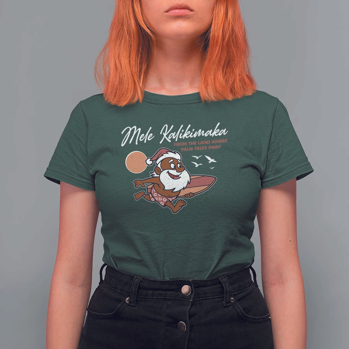 Hawaii Christmas T Shirt For Women Beach Holiday Xmas Palm Tree Slay Santa - Wonder Print Shop