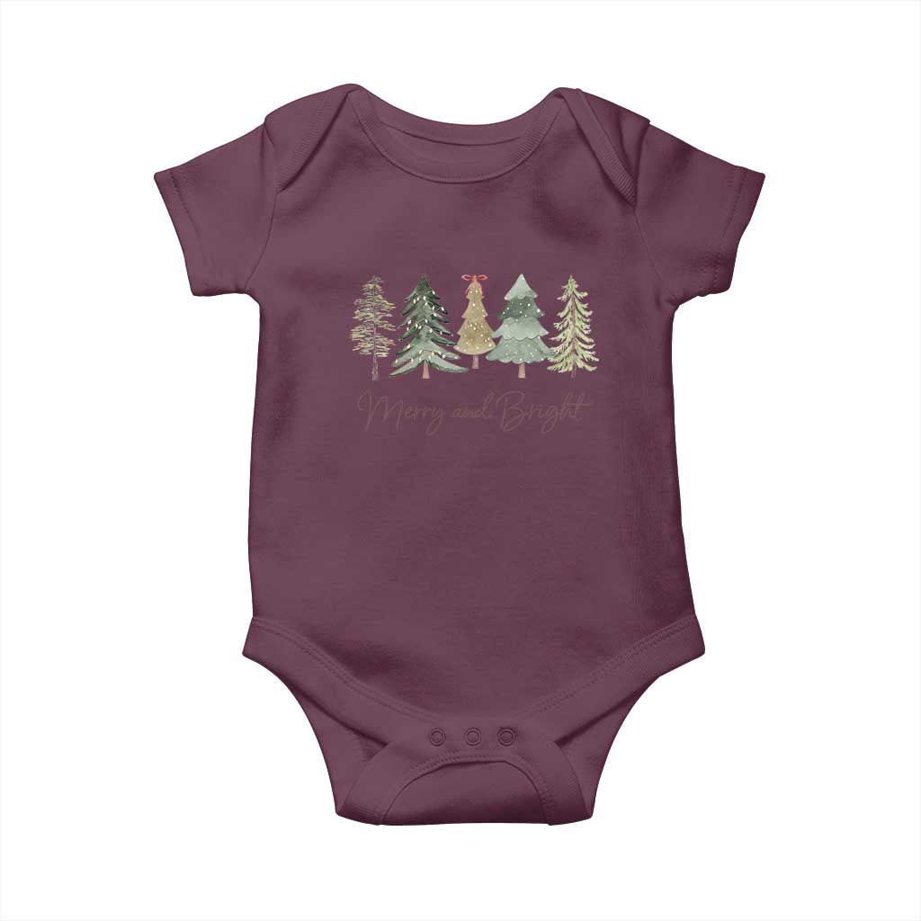 Merry and Bright Trees Baby Onesie Womans Holiday Coquette Tree Bow