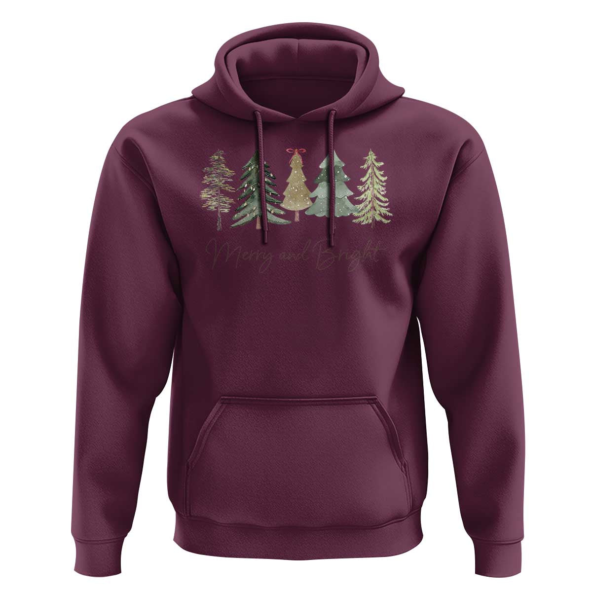 Merry and Bright Trees Hoodie Womans Holiday Coquette Tree Bow