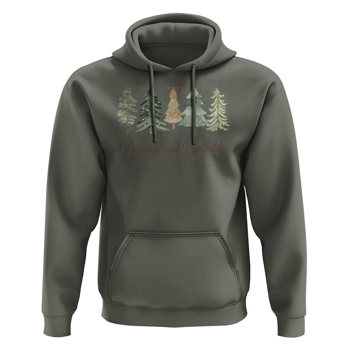 Merry and Bright Trees Hoodie Womans Holiday Coquette Tree Bow