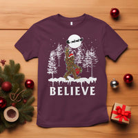 Bigfoot Christmas Tree Lights T Shirt Believe Rock On Sasquatch Santa Hat - Wonder Print Shop